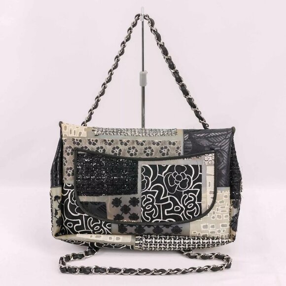 Authentic CHANEL PVC Tweed Patchwork Jumbo Single Flap Black - Picture 14 of 16